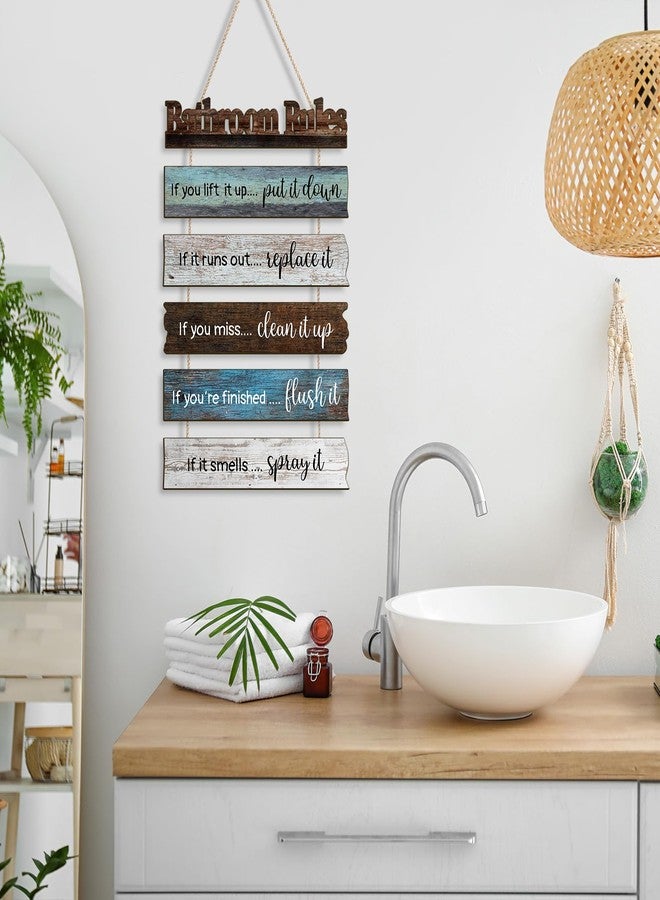 Pigort Bathroom Rules Wall Decor, Wooden Rustic Bathroom Decor Wall Art Funny Bathroom Signs Pictures Decor Hanging for Farmhouse Toilet Guest Bathroom Decorations (Green) - Image 5